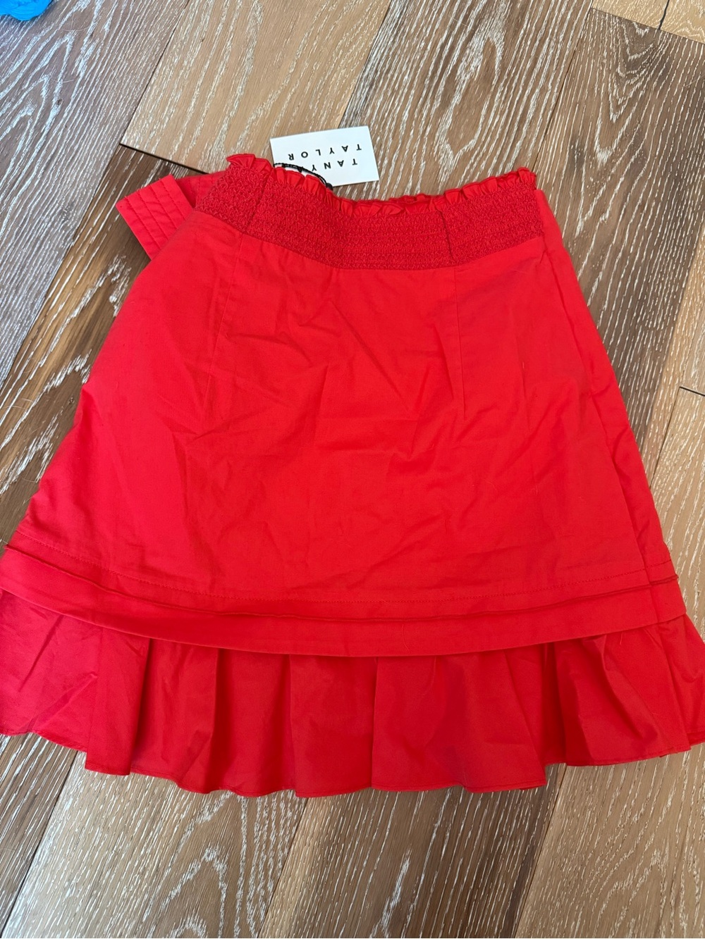 Tanya Taylor designs poplin Dawson mini wrap skirt bright red size 0 NEW - Picture 6 of 7